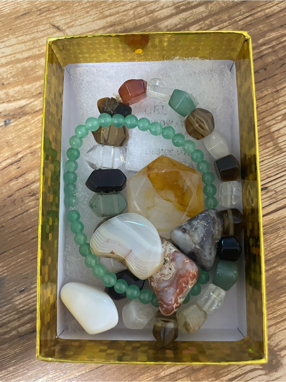 Green Beaded and multi Gemstone Bracelet and Crystal’s goodie gift box